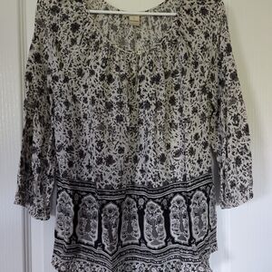 Lucky Brand Black and White Relaxed Buttoned Blouse
